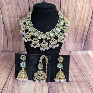 Indian Pakistani Wedding Necklace Jewelry set | Pink | Kundan Bridal set